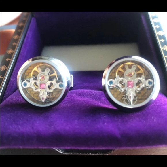 Dich Creat Cufflinks Stainless Steel Rhodium Emboss Tourbillon Men Cufflinks - Picture 3 of 10